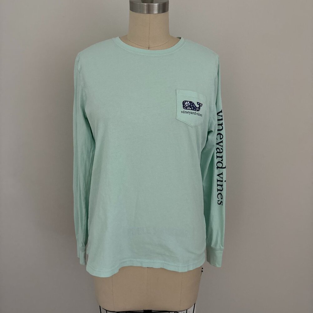 Vineyard Vines Long-Sleeve Vintage Whale Cotton Pocket Tee Mint Green Preppy S